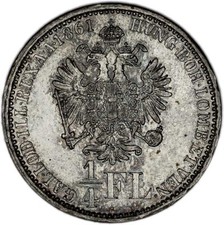 AUSTRIA coin 1/4 Florin 1861 B Rare date and mint mark !!! UNC Uncirculated