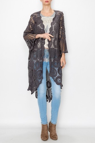 Nwt crochet ORIGAMI cardigan LACE VINTAGE WESTERN SM-3X KIMONO taupe bohemian - Picture 10 of 11