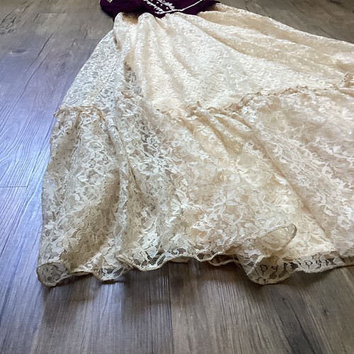 VTG Candi Jones California Cream Victorian Lace Prairie Dress Wine Velvet Size 5 - Picture 6 of 19