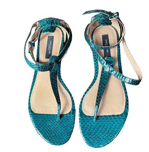 Sandalias Ann Taylor W9M piel de serpiente cuero en relieve correa superior en T correa para el tobillo nuevas sin etiquetas - Imagen 2 de 7
