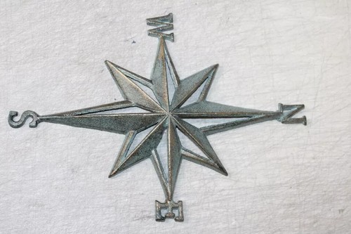 Distressed Patina Metal Wall Art Rose Compass Beach Nautical Decor Metal Art 14" - Picture 6 of 24