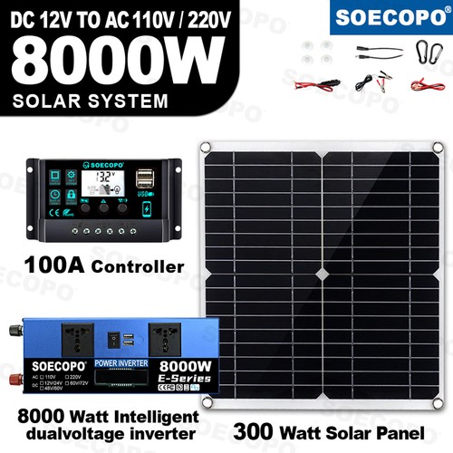 8000W 100A 110V/220V 300W Solar Panel Kit Solar Power Generator Home Grid SystmR - Picture 2 of 21