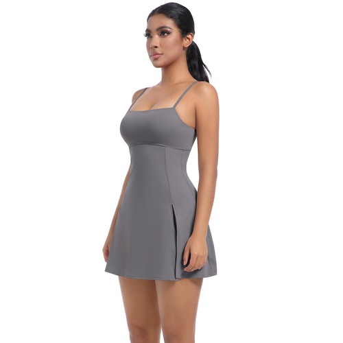 Womens Spaghetti Strap Tennis Dress Bulit in Shorts Workout Sexy Slit Golf Dress - Picture 3 of 85