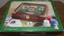 Casino Themed Wood Storage Box Deck Card/ Poker Chips Holder All Inside.