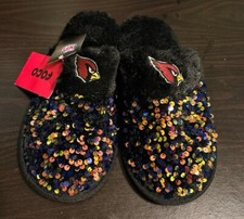 M 7-8 Women  s NFL Arizona Cardinals Sequin Black House Slippers Nwt