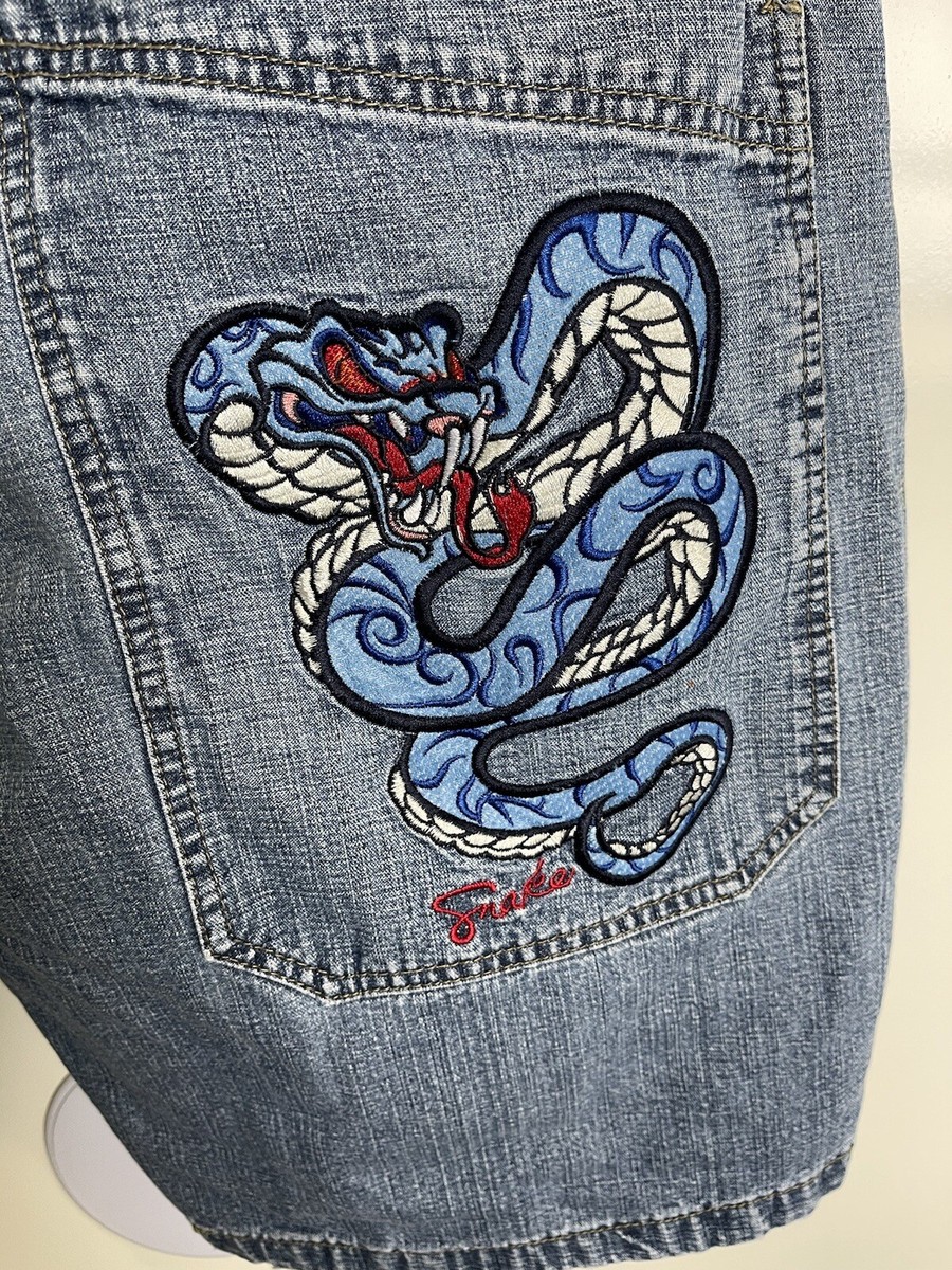 Vintage Machine Jean Snake Embroidered Jean Shorts Size