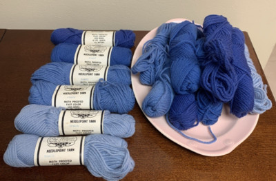 Lot of Elsa Williams Needle Art Collection Tapestry Wool Yarn Blue Blues
