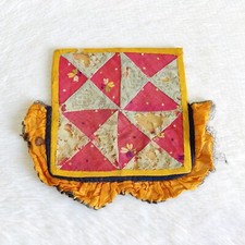 19c Vintage Handgewebt Bunt Stoff Hand Ventilator Dekorativ Sammlerstück HF7