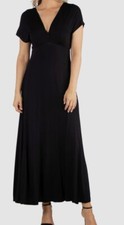 24seven Comfort Apparel Women Black V-Neck Short Sleeve Maxi Dress Plus Size 1X