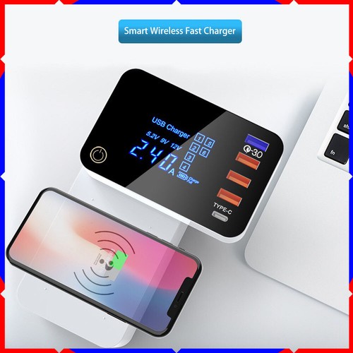 Smart Multi-port USB+1QC3.0+1Type-c+ Wireless charging station hub with touch - Picture 1 of 17