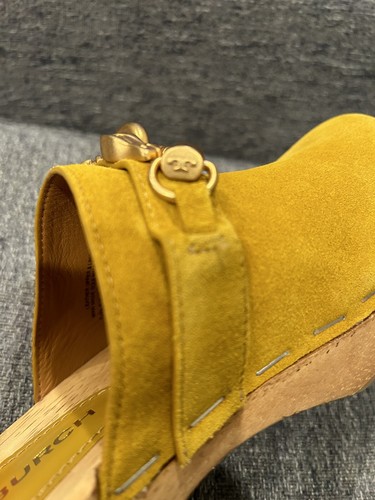 Tory Burch Size 10 Jessa Wooden Clog Natural Suede Yellow - Picture 10 of 12