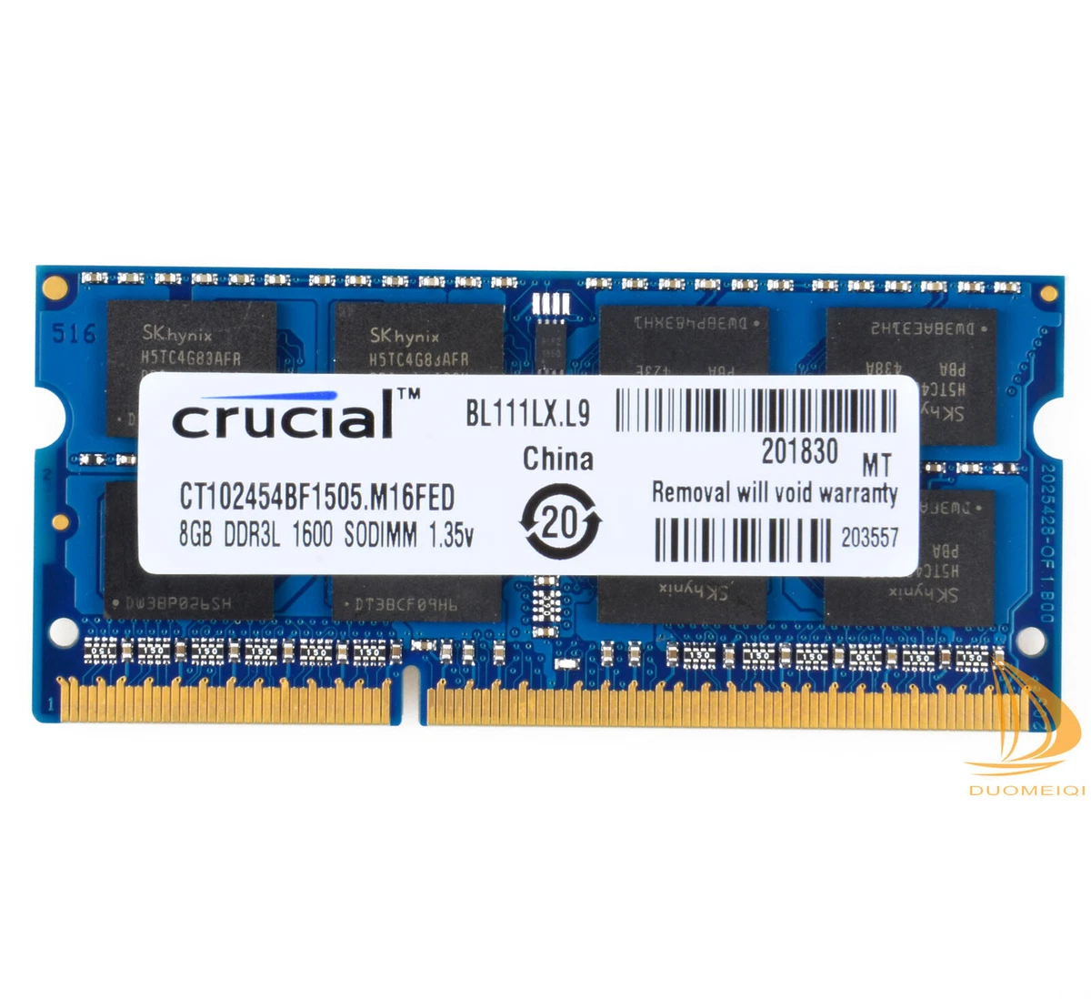 Barrette De RAM Crucial 8 Go DDR3L 1333 MHz PC3L-10600 SODIMM Pour PC Portable - Neuf Ouvert, Garantie à Vie