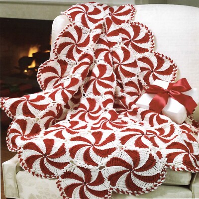Peppermint Candy Christmas Afghan Crochet Pattern Holiday Christmas Blanket