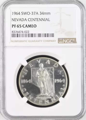 1964 Nevada Centennial Silver Proof Medal - PF 65 Cameo NGC - US Mint Token, NV