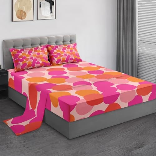 Size Bed Sheet Sets, Pink Orange Colorful Soft Microfiber 4 King Geometric Dots - Picture 1 of 6