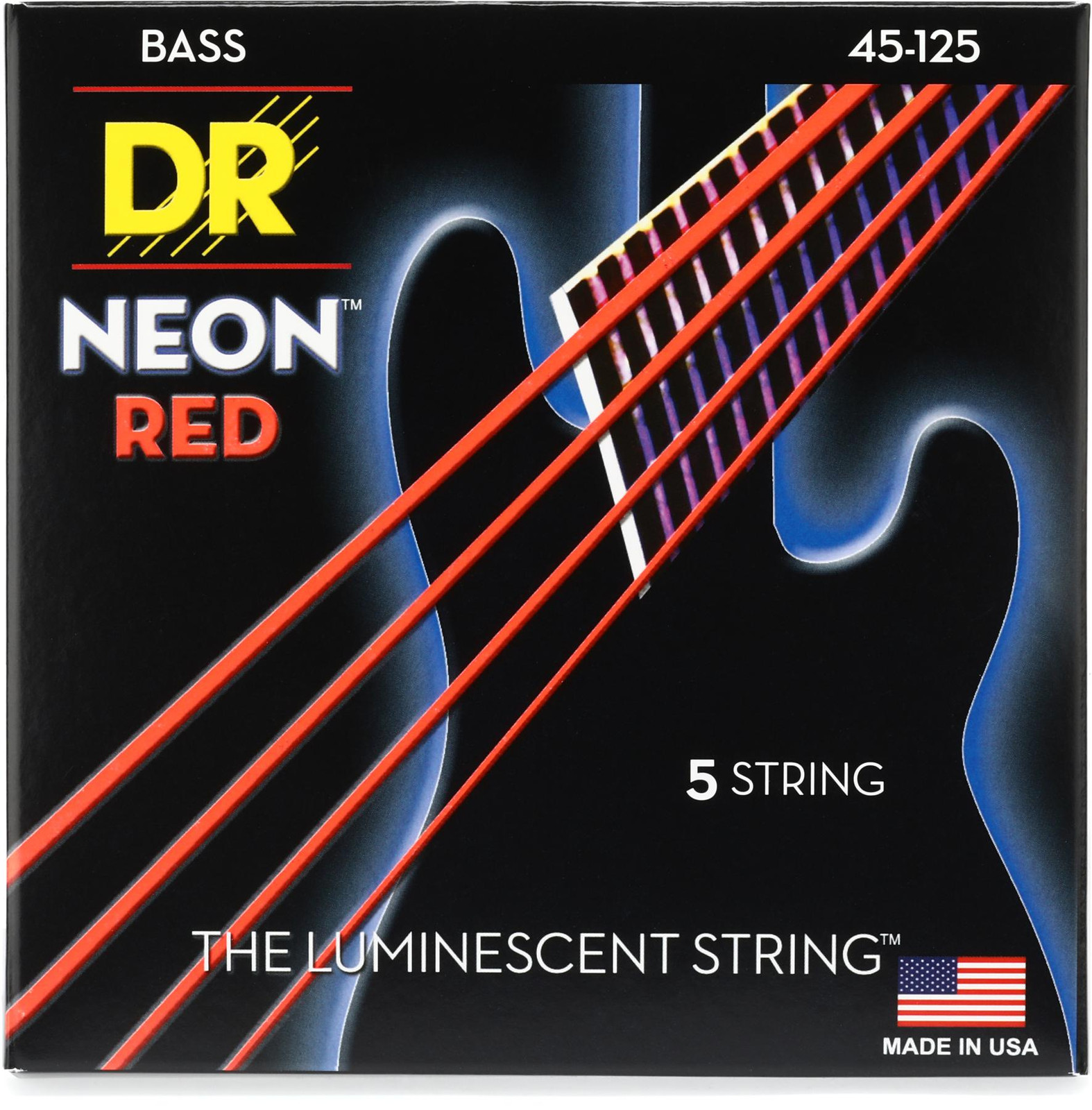 Струны для бас-гитары DR Strings NRB5-45 Hi-Def Neon Red с покрытием K3 - .045-.125