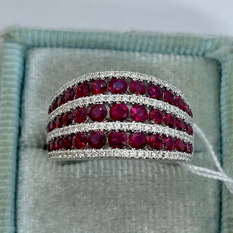 3Ct Round Lab Created Pink Ruby Cluster Engagemen… - image 1