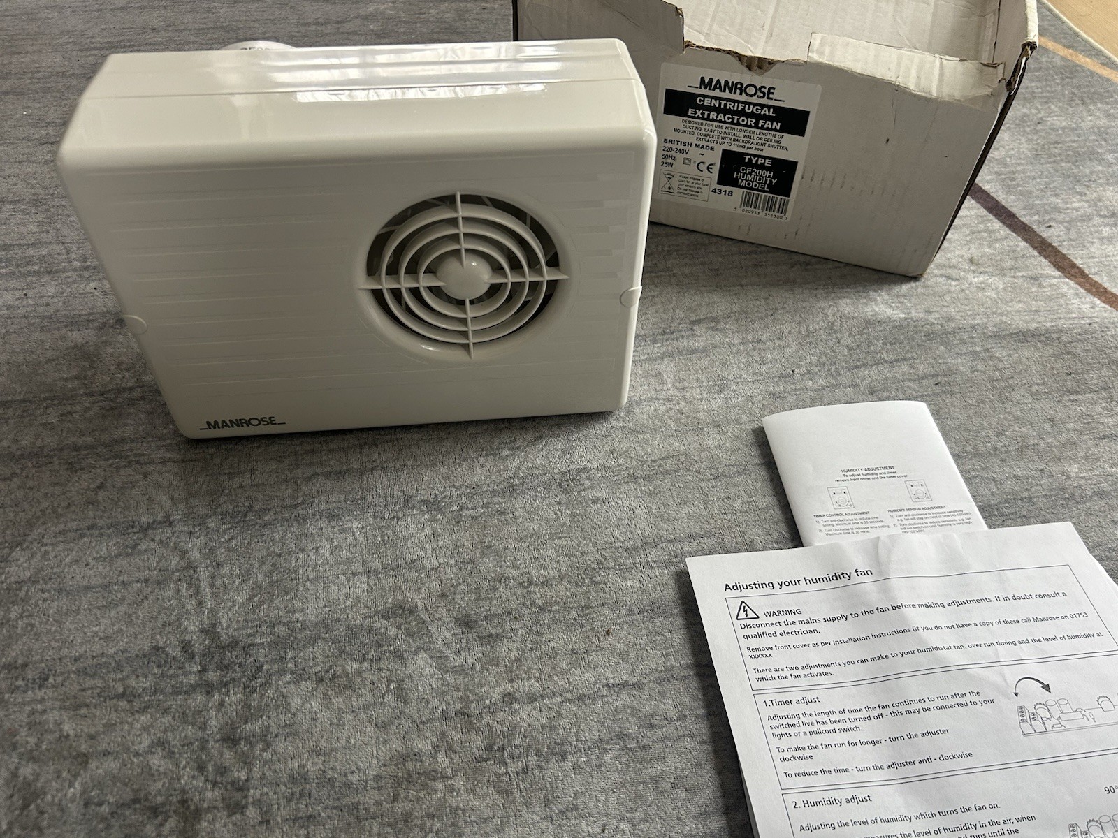 Manrose CF200H Centrifugal Bathroom Extractor Fan with Humidistat/Timer - 4""