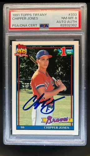 1991 Topps Tiffany Chipper Jones Rookie Certified IP Auto #333 BGS 8 Auto Auth