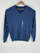 Polo Ralph Lauren Men's Sz S V Neck 100 Washable Merino Wool Sweater Blue Y9