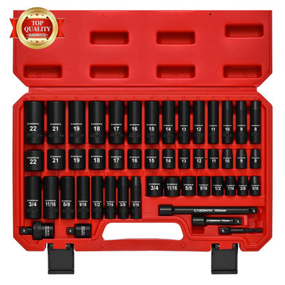 3/8  Drive Impact Socket Set, 49 Piece Standard SAE and Metric Sizes (5/16-Inch 