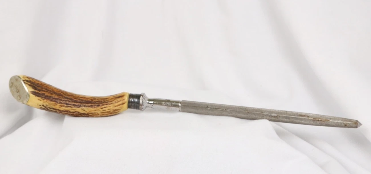 Antique Sheffield England Stag Horn Handled Knife Honing Steel Sharpener 13"