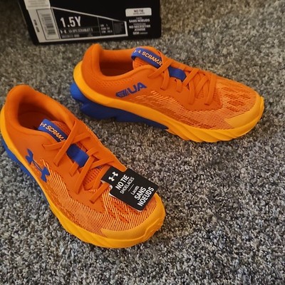 Under Armour UA BPS Scramjet 3 Orange Blue No Tie Sneakers Youth 1.5Y NEW!