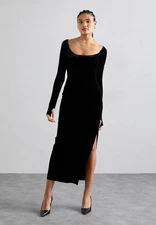 Norma Kamali Gown Dress Womens XL Black Scoop Neck Side Slit Long Sleeve GBO1105