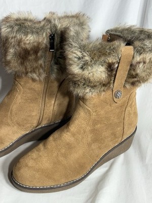 Patrizia by Spring Step Beige Faux Fur Lined Leather Zip Boots Womens Sz 41