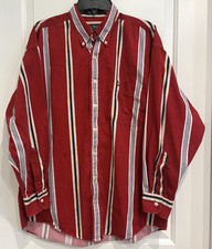 Vintage 90s Chaps Ralph Lauren Shirt Men L Red Striped Button Down Preppy Cotton