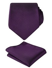 Mens Solid Color Tie with Pocket Square 3.15inches Necktie Set 140-plum Purple