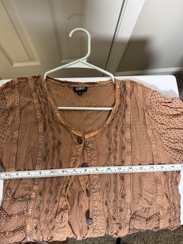 90er Cottagecore braun Knopfleiste Bauern Top Tie Back Kurzarm Boho M - Bild 14 von 14