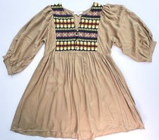 Umgee Small Boho Dress Peasant Aztec Tribal Baby Doll Tunic Women’s Brown
