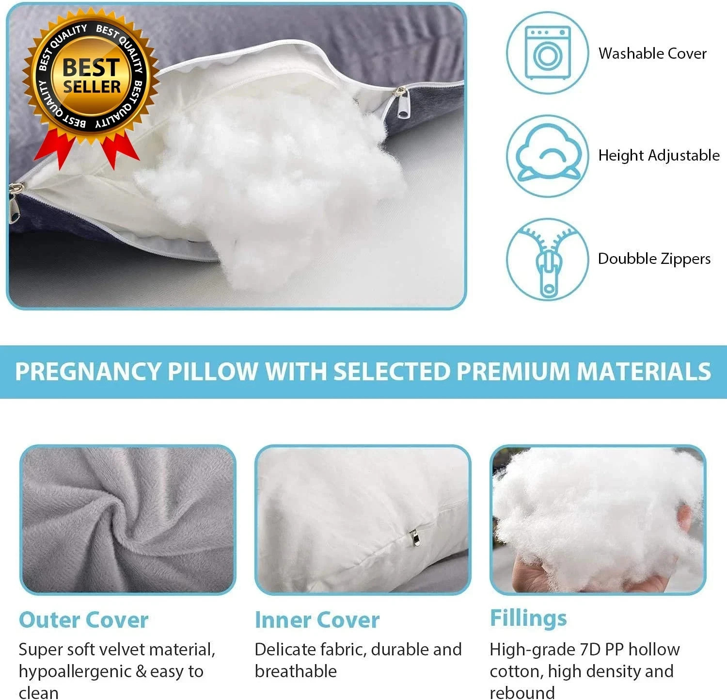Pregnancy Pillow J-Shaped Full Body Pillow Body Tummy Support Comfort