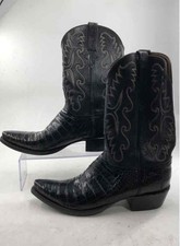 Lucchese Mens Classic Black Leather Mid Calf Pull-On Cowboy Western Boots Sz 12