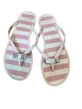 Coach Sandals Womens Size 7 Pink White Landon Jelly Bow Thong Flip Flops EU 37