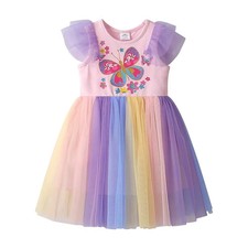 Colorful Butterfly Tulle Cotton Dress For Girls