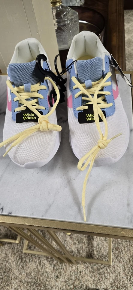 Athletic Works Mujer Talla 8W Blanco Rosa Azul Amarillo Cuerdas Memory Foam Foto 3 de 4