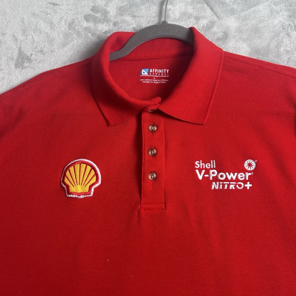 Shell V-Power Shirt Mens Large Red Nitro Oil Gas Embroidered Uniform Polo Golf - Image 2 of 4