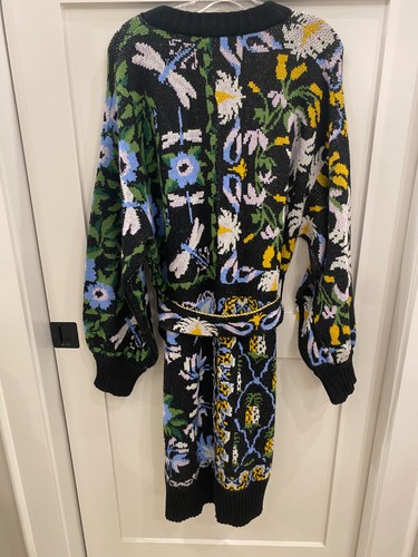 Anthropologie Farm Rio Winter Garden Long Cardigan Sweater Black Floral Size - Picture 2 of 10