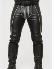 Men's Quilted Black Leather Biker Pants: Handmade Slim Fit Motorcycle Trousers