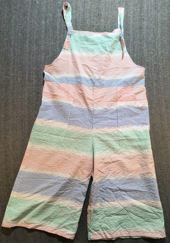 Attitudes by Renee Seersucker Overall Damen XL Jumpsuit Pastell Gestreift Vintage