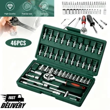 46PCS Metric Socket Set Ratchet Torx Wrench Kit 1/4" Drive Repair Tool With Case