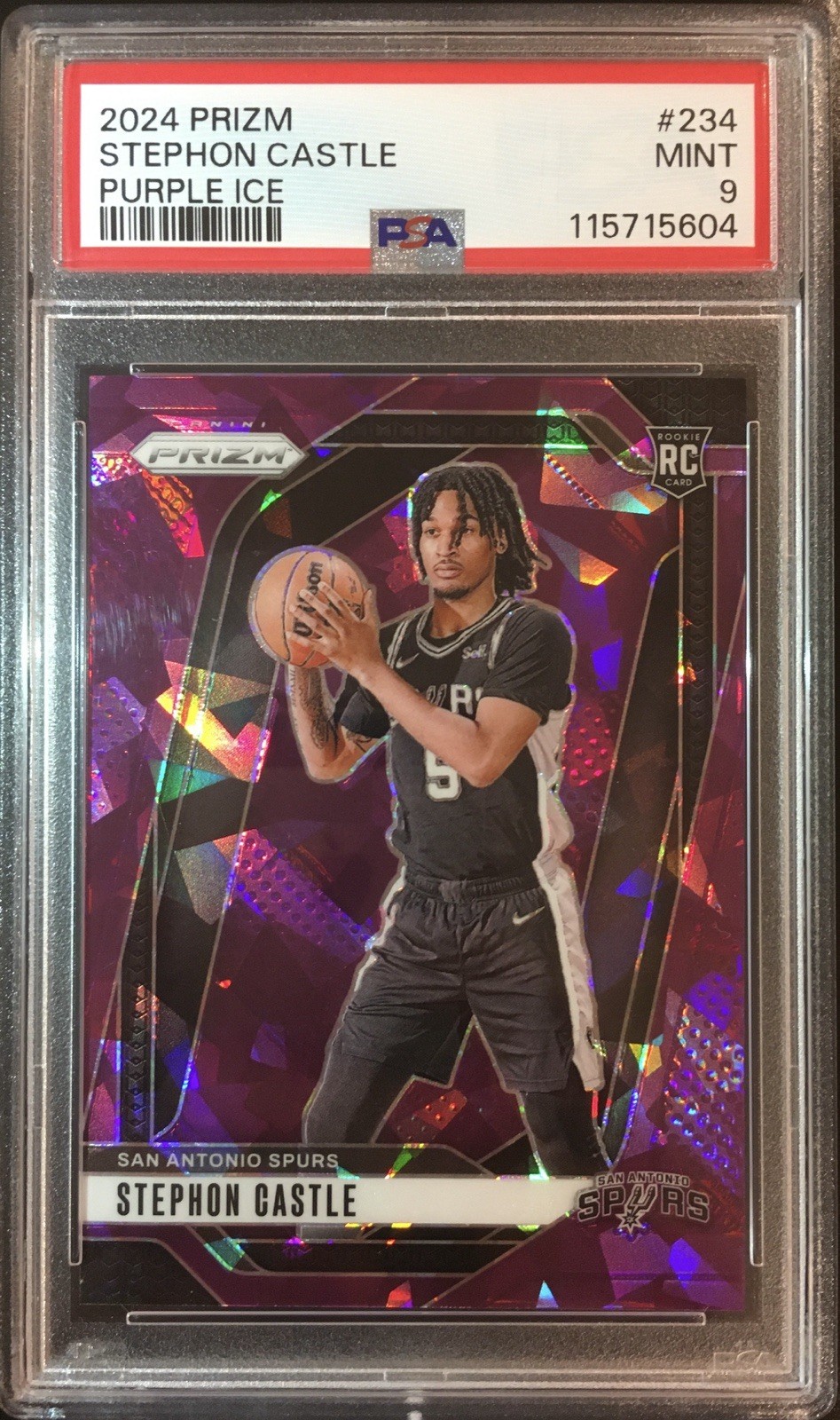 2024-25 Panini Prizm Purple Ice /149 Stephon Castle Rookie RC #234 PSA 9 MINT