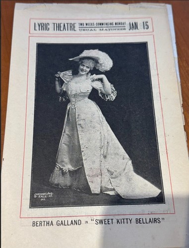 RARE! Bertha Galland in "Sweet Kitty Bellairs" Lyric Theater ca. 1904