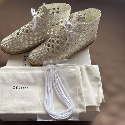 Celine Mesh Lace Up Espadrilles Shoes Braided Jute Flats 38 US 8 Box Used Mint