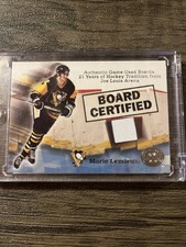 2001 FLEER HOCKEY NHL🏒    MARIO LEMIEUX “BOARD CERTIFIED” RELIC⭐️ HOF PITT PENS