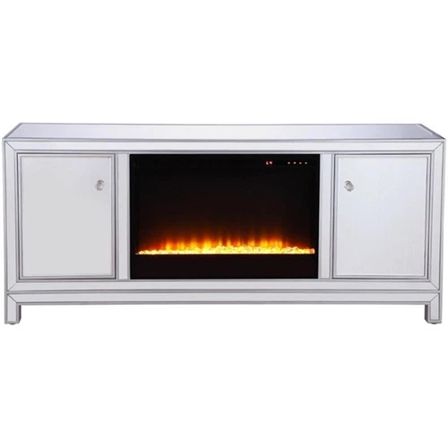Elegant Decor Modern 60" Mirrored Crystal Fireplace TV Stand in Antique Silver - Picture 3 of 10