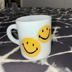 YELLOW Milk Glass SMILEY FACE Mug Vintage Retro Happy Face Coffee Cup