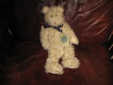 Boyd's Bears Opel Catberg 15" Long- Cream Colored Cat w/Navy Bow and Tag